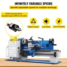 VEVOR Metal Lathe 7 x 12 Inch, Precision Mini Metal Lathe 2250 RPM 400W Variable Speed, Mini Lathe Precision Bench Top Metal Working Lathe for Various Types of Metal Turning