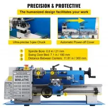 VEVOR Metal Lathe 7 x 12 Inch, Precision Mini Metal Lathe 2250 RPM 400W Variable Speed, Mini Lathe Precision Bench Top Metal Working Lathe for Various Types of Metal Turning