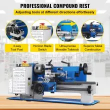 VEVOR Metal Lathe 7 x 12 Inch, Precision Mini Metal Lathe 2250 RPM 400W Variable Speed, Mini Lathe Precision Bench Top Metal Working Lathe for Various Types of Metal Turning