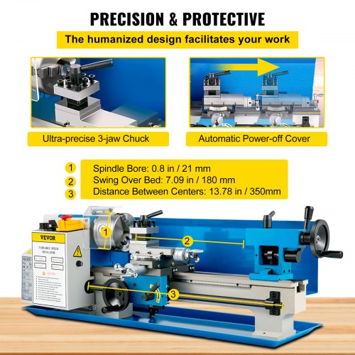 VEVOR 7x14 Inch Metal Lathe 50-2500 RPM 550W Mini Bench Lathe 0.75HP Variable Spindle Speed Milling Machine for Mini Precision Parts Processing Nylon Gear