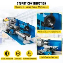 VEVOR Metal Lathe 7'' x 14'', Mini Metal Lathe 0-2500 RPM Variable Speed,Mini Lathe with 4\" 3-jaw Chuck,Bench Top Metal Lathe, Benchtop Lathe, for Various Types of Metal Turning