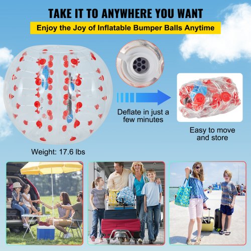 VEVOR Inflatable Bumper Ball 4 FT / 1.2M Diameter, Bubble Soccer Ball, Blow It Up in 5 Min, Inflatable Zorb Ball for Adults or Children (4 FT, Red Dot)