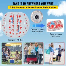 VEVOR Ballon gonflable de 1,2 m de diamètre, ballon de football à bulles, explose en 5 minutes, ballon Zorb gonflable pour adultes ou enfants (4 pieds, point rouge)