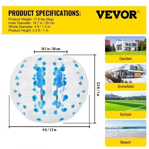 1.2m Inflatable Bumper Ball Zorb Ball Blue Dot Odorless Park Soccer Games