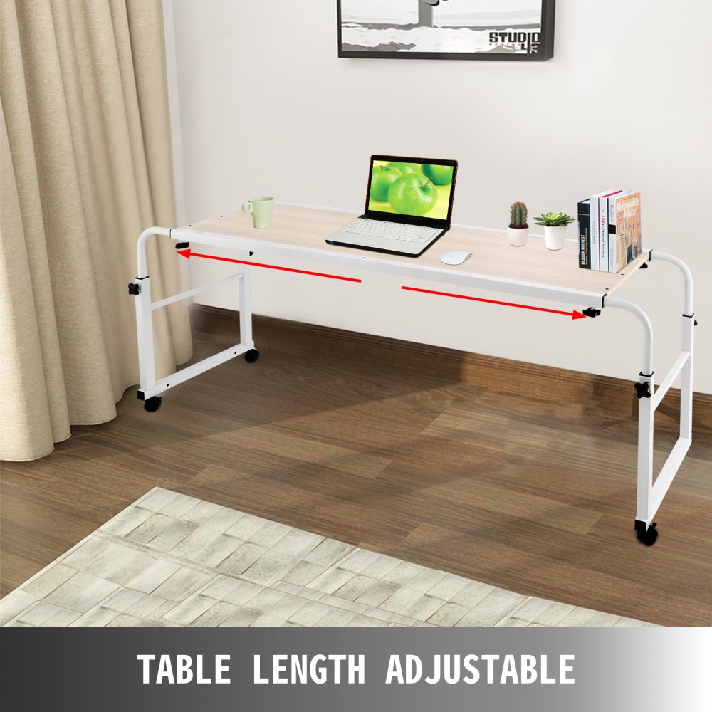 VEVOR 47 Inch Overbed Table with Wheels 1M Rolling Bed Table Mobile Over The Bed Table Laptop Cart Standing Workstation Computer Desk for Bed Hospital Home Office (1.2m)