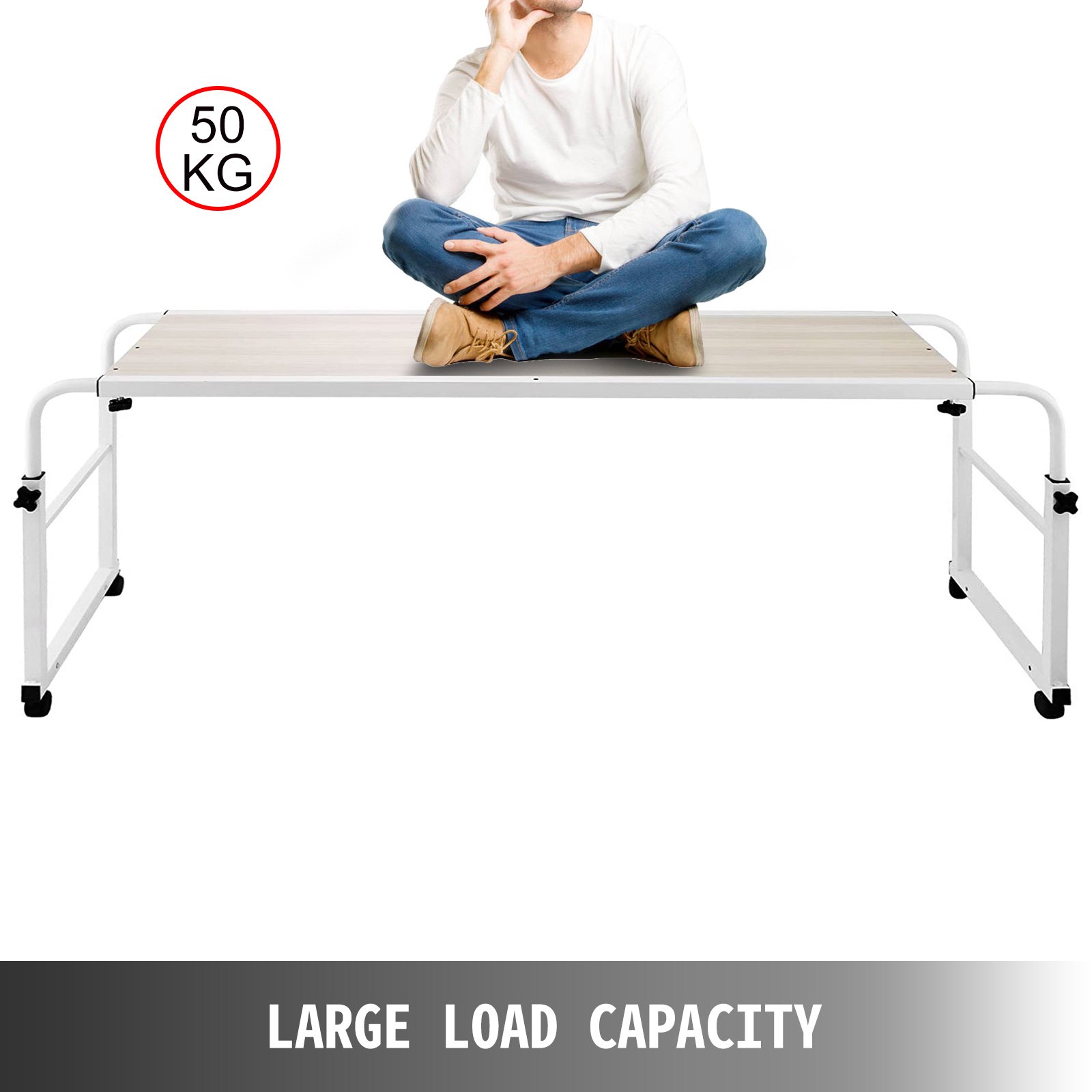 VEVOR 47 Inch Overbed Table with Wheels 1M Rolling Bed Table Mobile Over The Bed Table Laptop Cart Standing Workstation Computer Desk for Bed Hospital Home Office (1.2m)