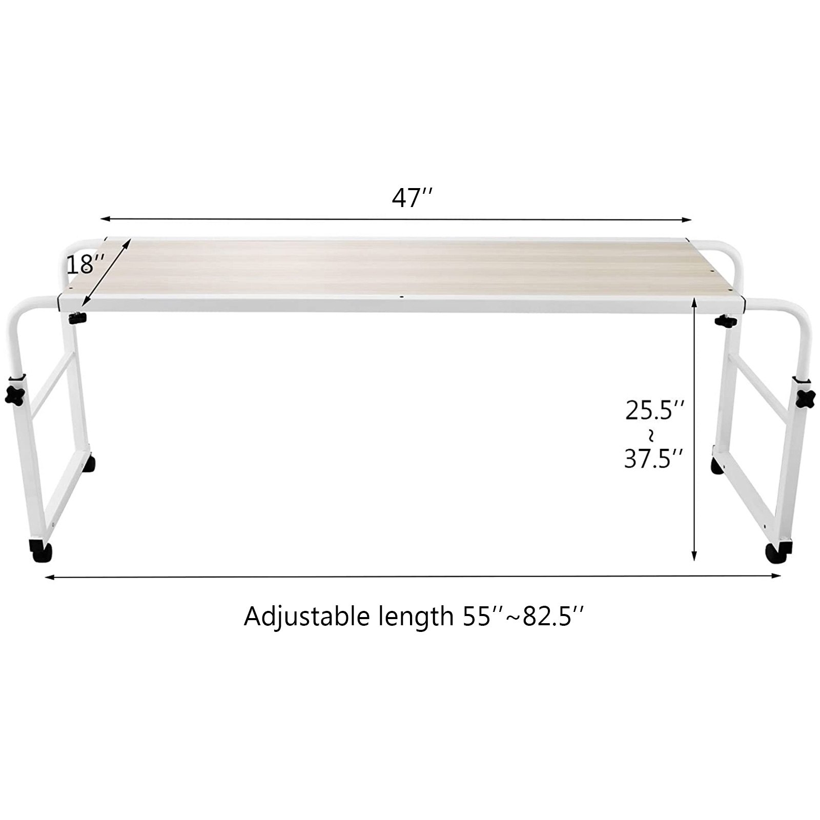 VEVOR 47 Inch Overbed Table with Wheels 1M Rolling Bed Table Mobile Over The Bed Table Laptop Cart Standing Workstation Computer Desk for Bed Hospital Home Office (1.2m)