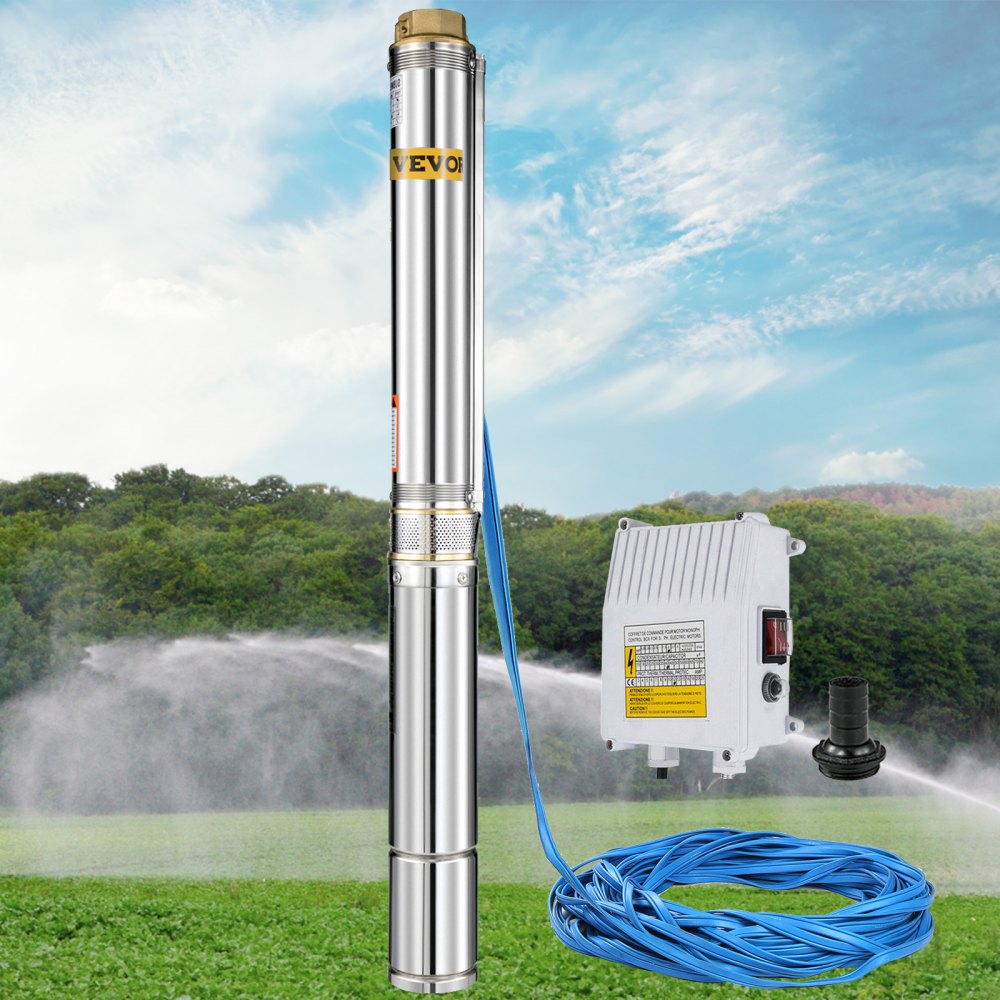 VEVOR Well Pump 1.5 HP Submersible Well Pump 390ft Head 24GPM Stainless Steel Deep Well Pump for Industrial and Home Use