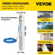 VEVOR Submersible Stainless Steel 1.5HP Deep Well Pump 330FT 22GPM w/Control Box