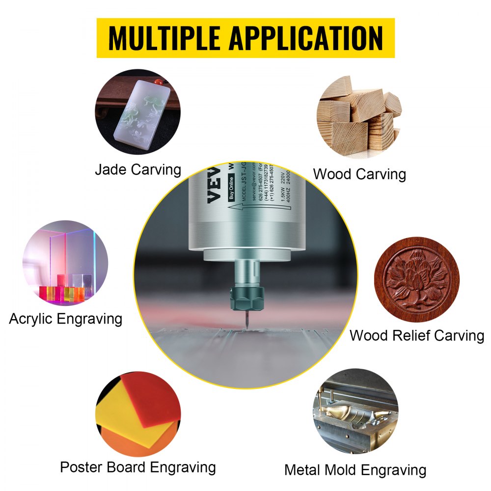 VEVOR 1.5KW Water Cooled Spindle Motor, High-Speed CNC Spindle Motor 4 Bearings 24000RPM 400HZ for Engraving Milling & Grinding Machine