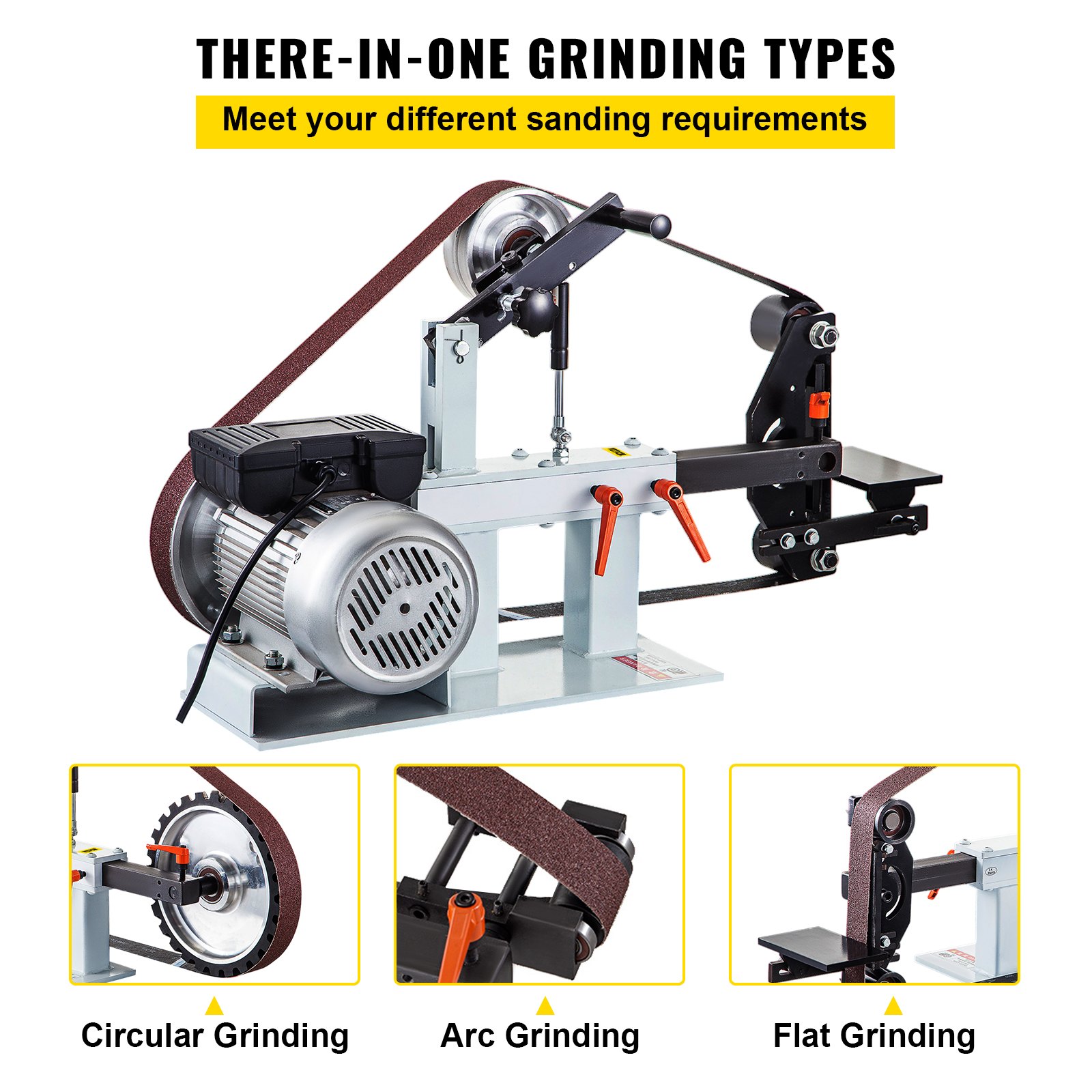 VEVOR 2Hp Belt Grinder Constant Speed 2 X 82 inch Belt Disc Sander with 3 Grinding Wheel 110V Bench Sander 12 inch Wheel and Flat Platen Tool Rest for Knife Making