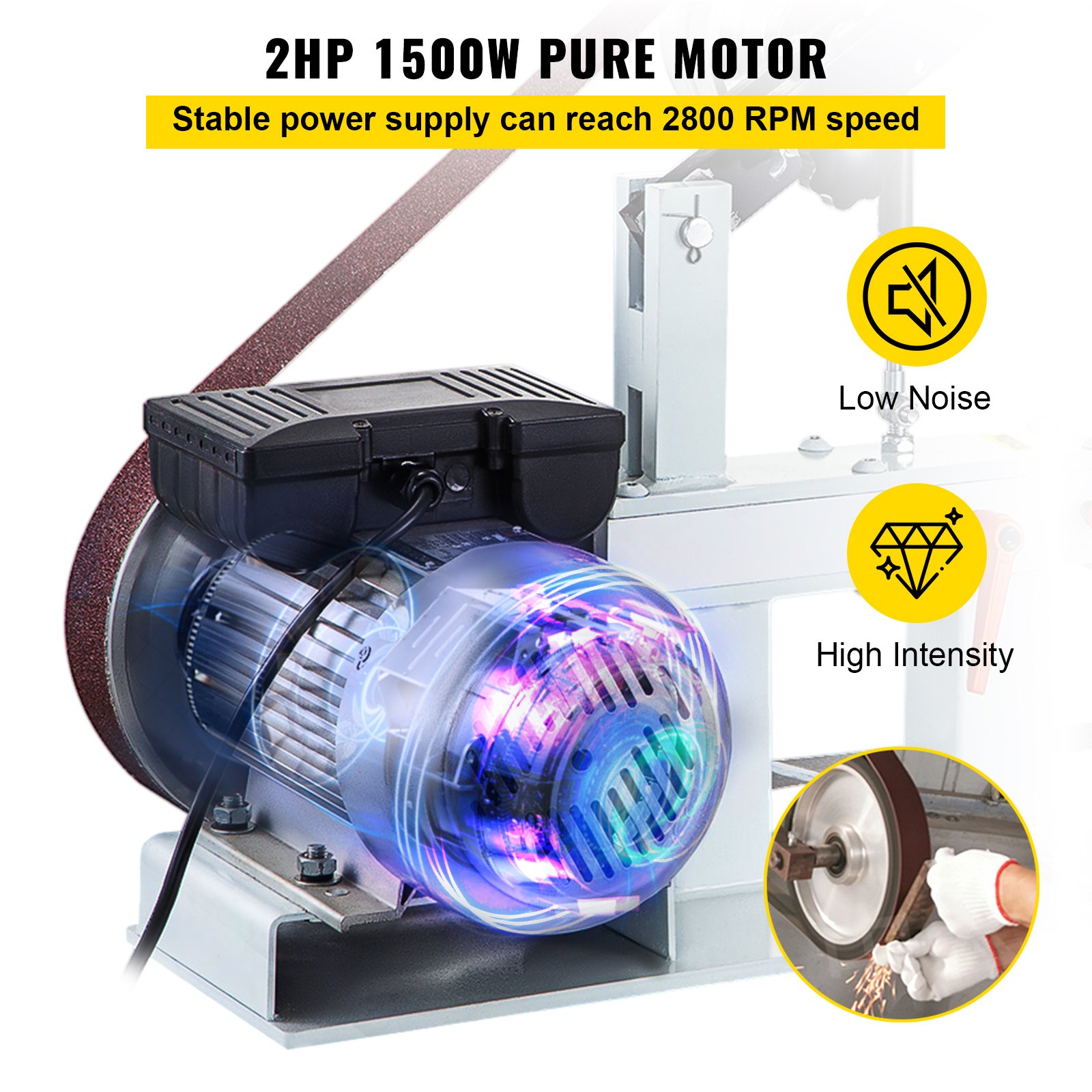 VEVOR 2Hp Belt Grinder Constant Speed 2 X 82 inch Belt Disc Sander with 3 Grinding Wheel 110V Bench Sander 12 inch Wheel and Flat Platen Tool Rest for Knife Making