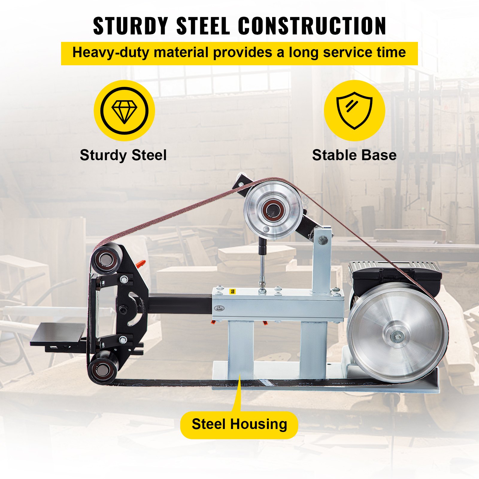 VEVOR 2Hp Belt Grinder Constant Speed 2 X 82 inch Belt Disc Sander with 3 Grinding Wheel 110V Bench Sander 12 inch Wheel and Flat Platen Tool Rest for Knife Making