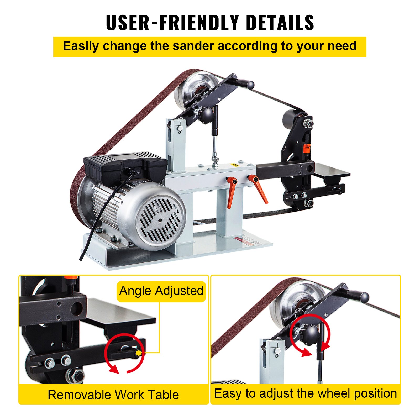 VEVOR 2Hp Belt Grinder Constant Speed 2 X 82 inch Belt Disc Sander with 3 Grinding Wheel 110V Bench Sander 12 inch Wheel and Flat Platen Tool Rest for Knife Making