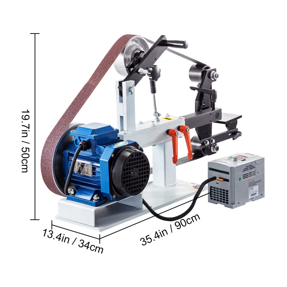 VEVOR 2Hp 1.5 KW Belt Grinder 2 x 82 inch Variable Speed Belt Sander with 3 Grinding Wheel Bench Sander 12 inch Wheel and Flat Platen Tool Rest for Knife Making