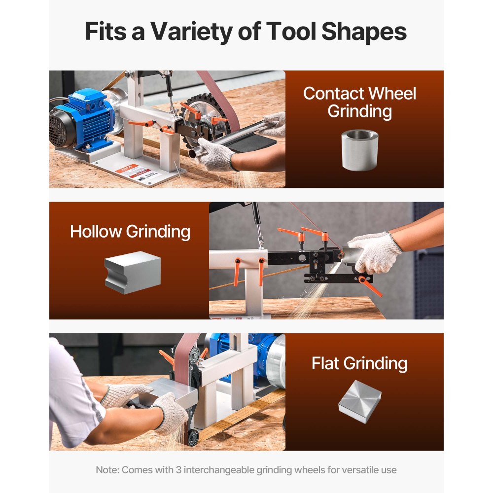 VEVOR 2Hp 1.5 KW Belt Grinder 2 x 82 inch Variable Speed Belt Sander with 3 Grinding Wheel Bench Sander 12 inch Wheel and Flat Platen Tool Rest for Knife Making