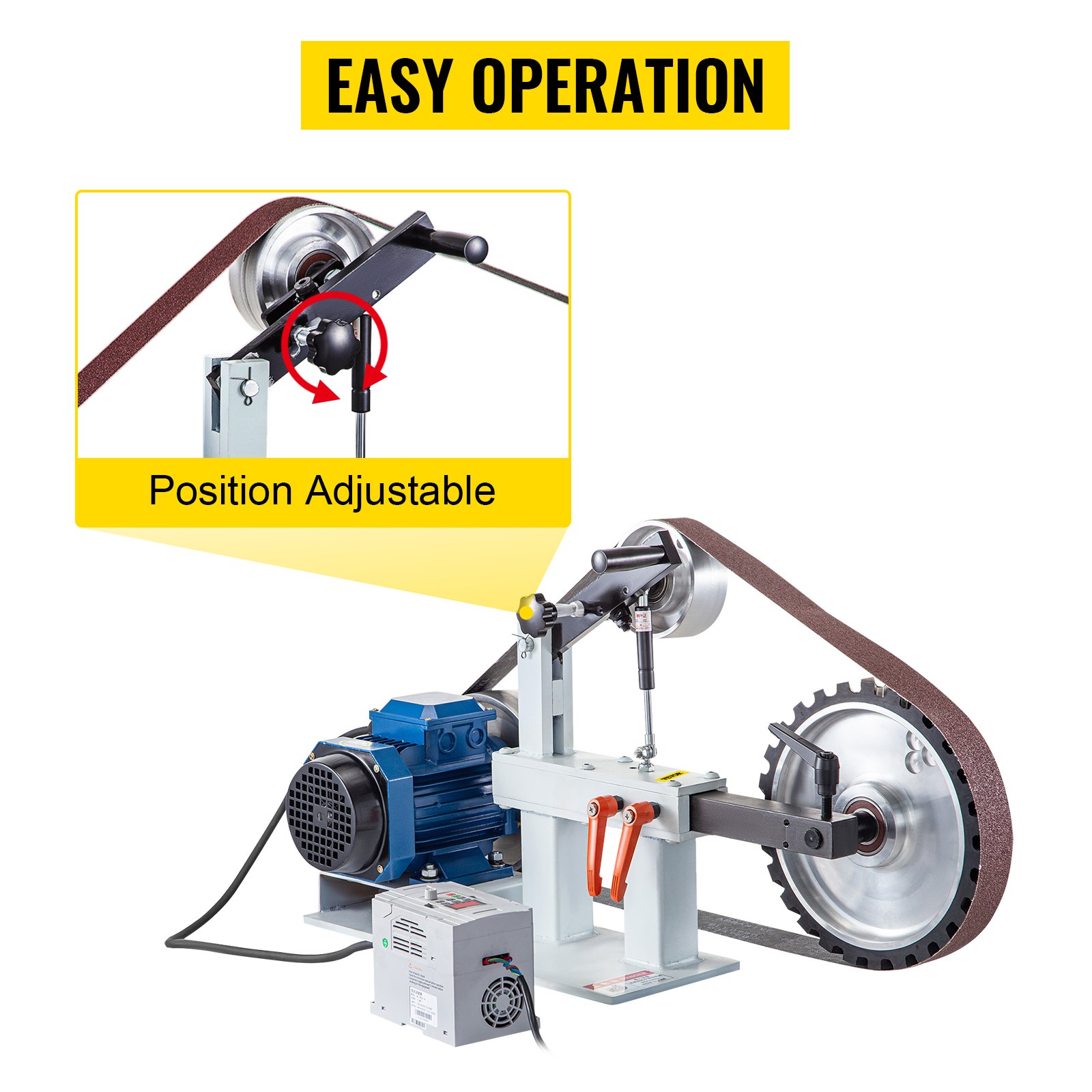 VEVOR 2Hp 1.5 KW Belt Grinder 2 x 82 inch Variable Speed Belt Sander with 3 Grinding Wheel Bench Sander 12 inch Wheel and Flat Platen Tool Rest for Knife Making