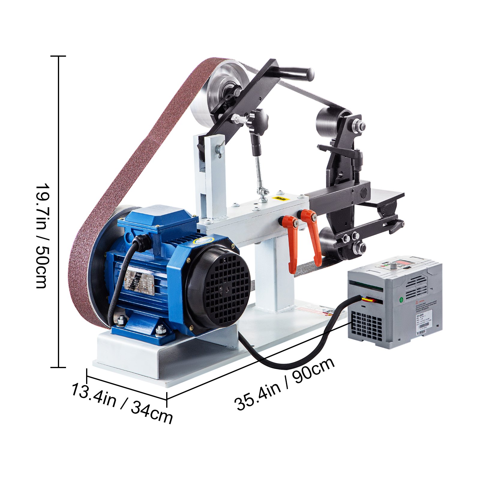 VEVOR 2Hp 1.5 KW Belt Grinder 2 x 82 inch Variable Speed Belt Sander with 3 Grinding Wheel Bench Sander 12 inch Wheel and Flat Platen Tool Rest for Knife Making