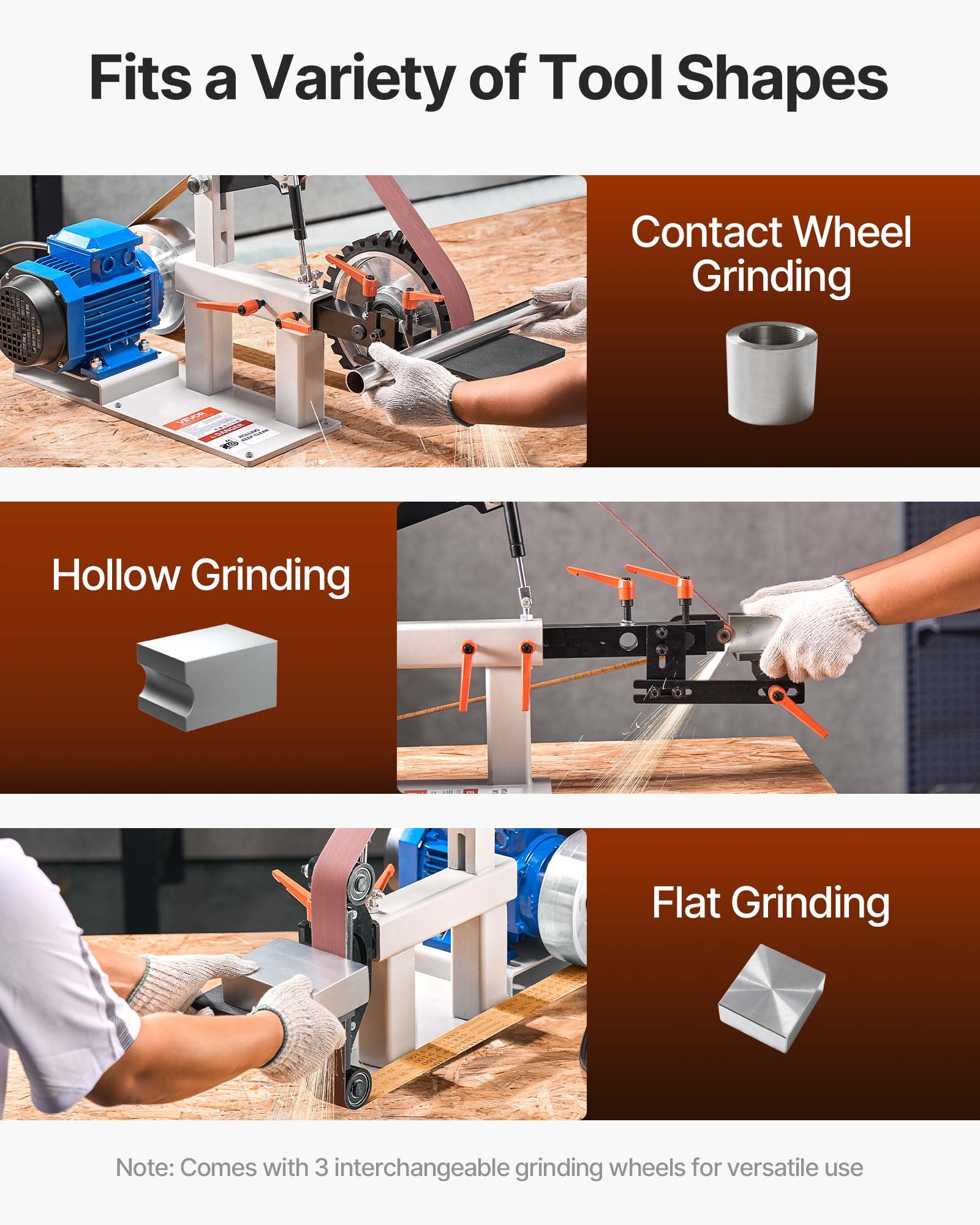 VEVOR 2Hp 1.5 KW Belt Grinder 2 x 82 inch Variable Speed Belt Sander with 3 Grinding Wheel Bench Sander 12 inch Wheel and Flat Platen Tool Rest for Knife Making