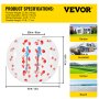 VEVOR inflatable bumper ball with product specifications and usage locations shown.