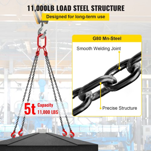 VEVOR 8MM Lifting Chain Sling with Hooks, 4 Leg Chain Sling Chain Sling, 1.5M Lifting Chains Chain Hanging with Shortners Crane 11023LBS / 5T