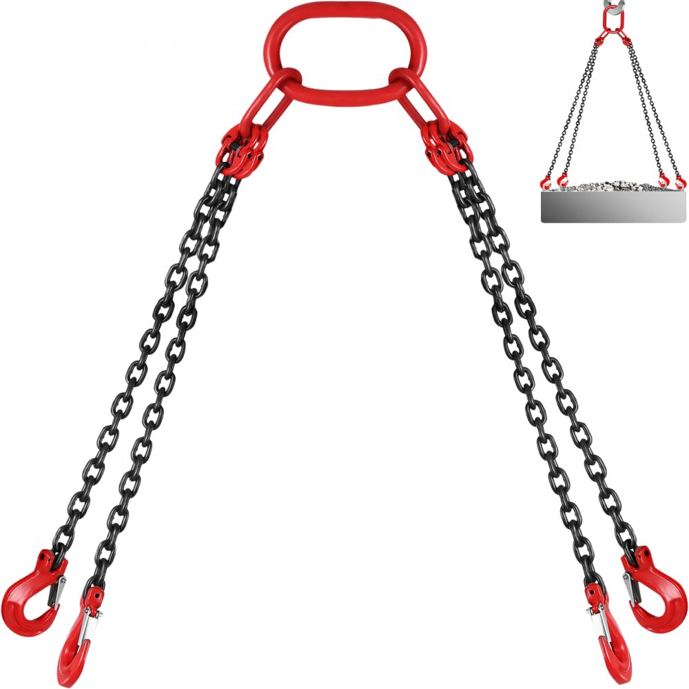 VEVOR Chain Sling 9/32 X 4.5 Engine Lift Chain G80 Alloy Steel Engine  Chain Hoist Lifts 3 Ton with 4 Leg Grab Hooks and Adjuster