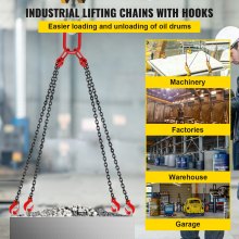 VEVOR Chain Sling 5/16'' x 5'  Engine Lift Chain G80 Alloy Steel Engine Chain Hoist Lifts 3 Ton with 4 Leg Grab Hooks and Adjuster