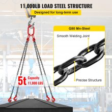 VEVOR Chain Sling 9/32" X 4.5' Engine Lift Chain G80 Alloy Steel Engine Chain Hoist Lifts 3 Ton with 4 Leg Grab Hooks and Adjuster