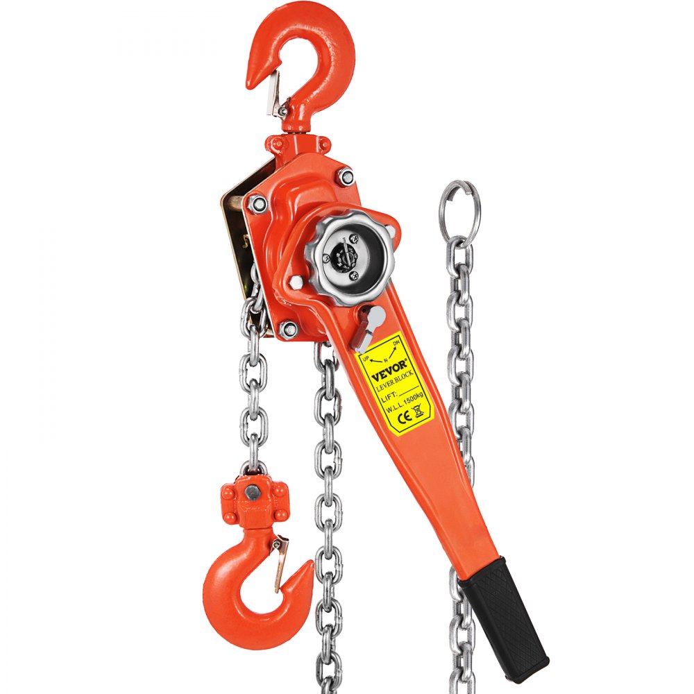 VEVOR Manual Lever Chain Hoist 3300 lbs, Chain Come Along 5 feet, Ratchet Chain Hoist 1-1/2 Ton, Come Along Puller 5/16\" Diameter, for Warehouse Garages Construction Zones