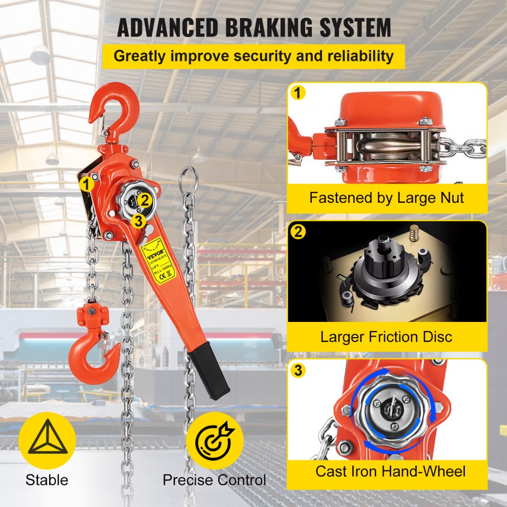 VEVOR 1.5T Chian Hoist Manual Lever Chain Hoist 3M 3300lbs 10ft Ratcheting Lever Block Chain Hoist Come Along Puller Pulley for Warehouse Garages