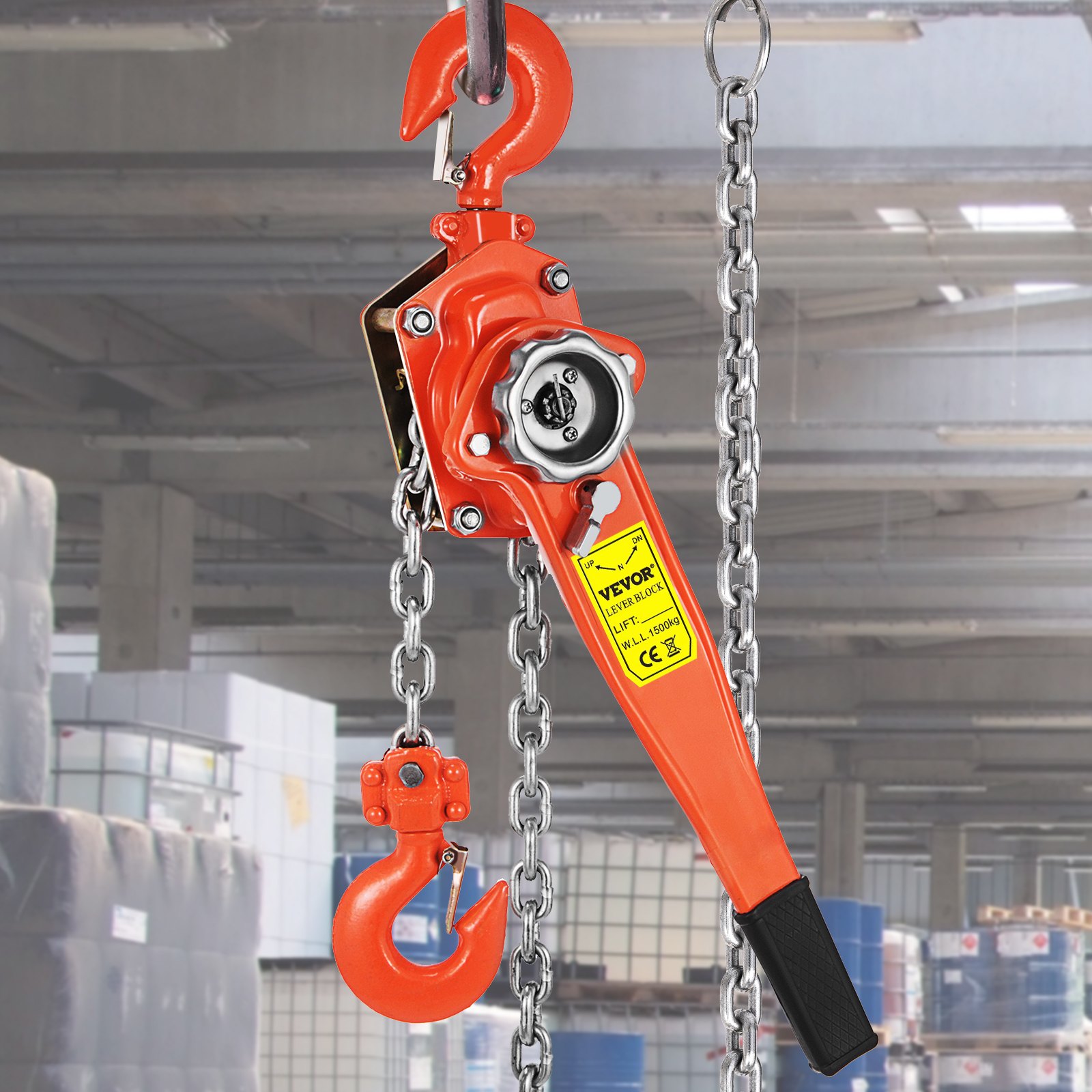VEVOR 1.5T Chian Hoist Manual Lever Chain Hoist 6M 3300lbs 20ft Ratcheting Lever Block Chain Hoist Come Along Puller Pulley for Warehouse Garages