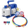 A/C refrigeration kit manifold gauge air vacuum pump hvac combo 1.8cfm 1/4hp