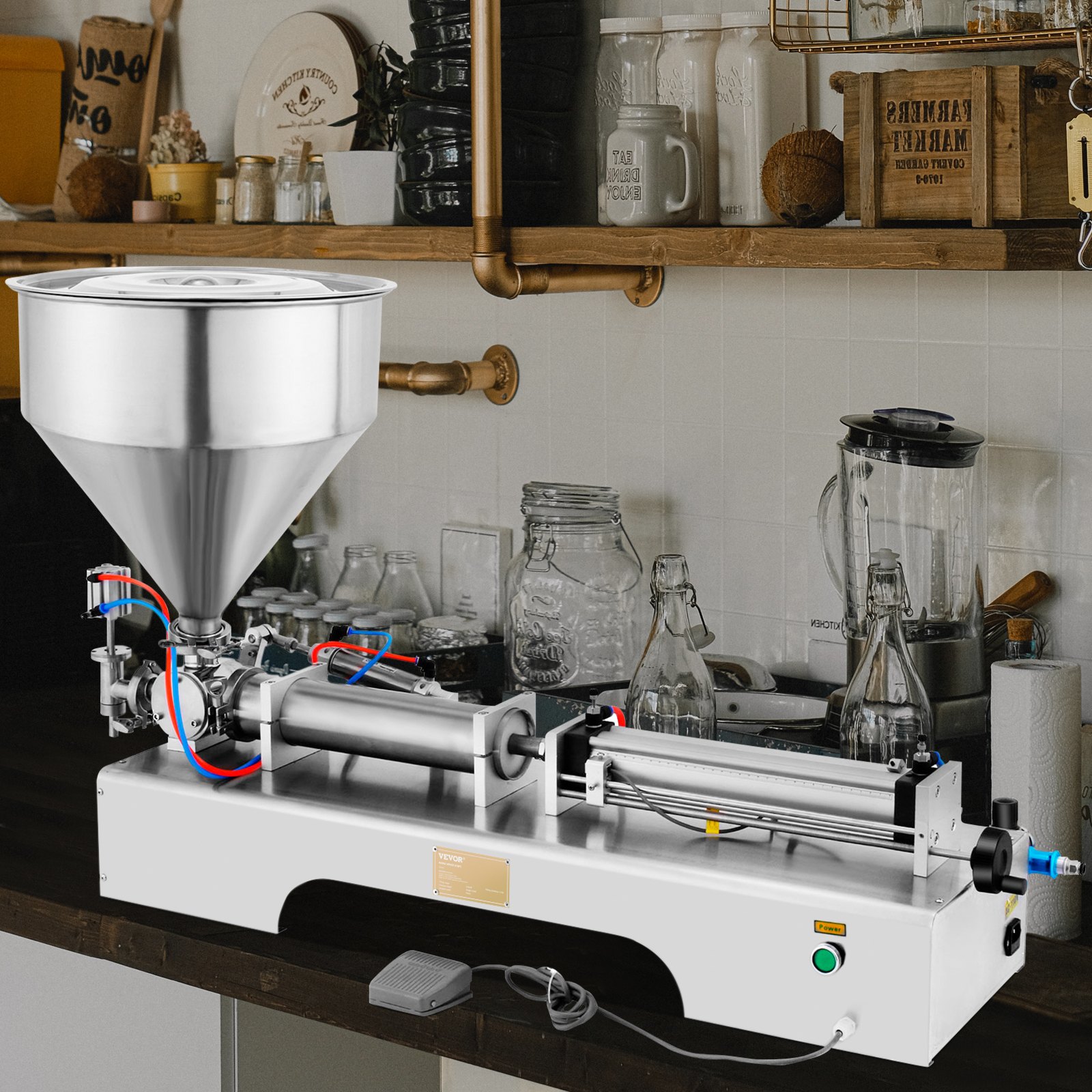 VEVOR Horizontal Pneumatic Liquid Paste Filling Machine 100-1000ML Volume, Pneumatic Paste Filling Machine Single Head, Cream Filling Machine 30L Hopper for Liquid and Paste