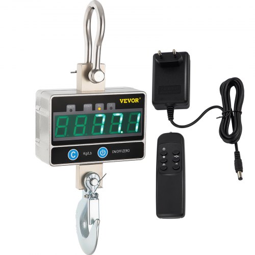 VEVOR 1000KG 2200LBS Digital LED Crane Scale 1T Heavy Duty Hanging Scale Silver Aluminum Digital Crane Scale LCD-display