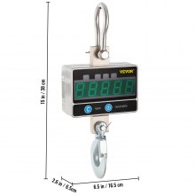 VEVOR 1000KG 2200LBS Digital LED Crane Scale 1T Heavy Duty Hanging Scale Silver Aluminum Digital Crane Scale LCD-display