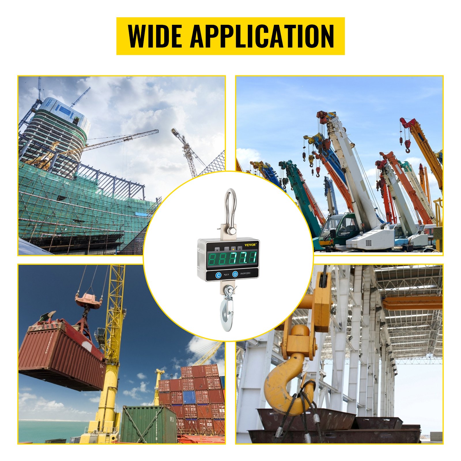 VEVOR 1000KG 2200LBS Digitální LED jeřábová váha 1T Závěsná váha pro těžké účely, stříbrný hliník, digitální jeřábová váha s LCD displejem a dálkovým ovládáním