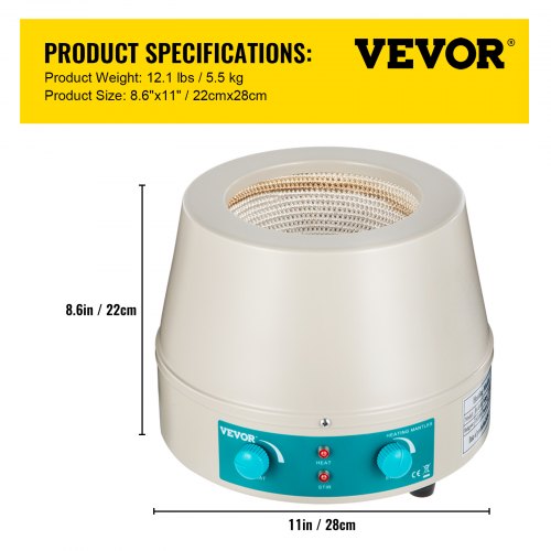 VEVOR Heating Mantle 1000ml Magnetic Stirrer Heating Mantle 350W Heating Mantle Magnetic Stirrer 0-1600 RPM Lab Heating Mantle for Liquid Heating 1000ml