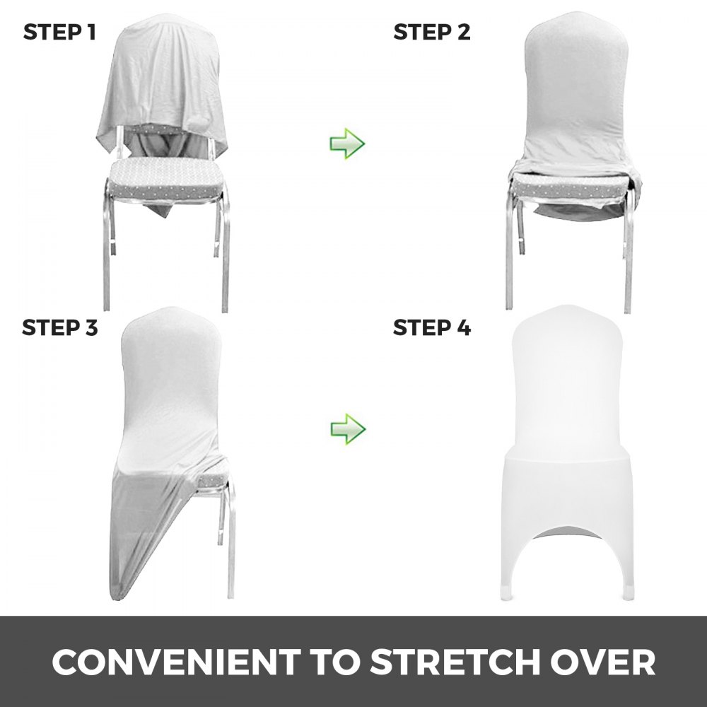 VEVOR Stretch Spandex Folding Chair Covers, Universal Fitted Arched Front Cover, Removable Washable Protective Slipcovers, for Wedding, Holiday, Banquet, Party, Celebration, Dining (100PCS White)