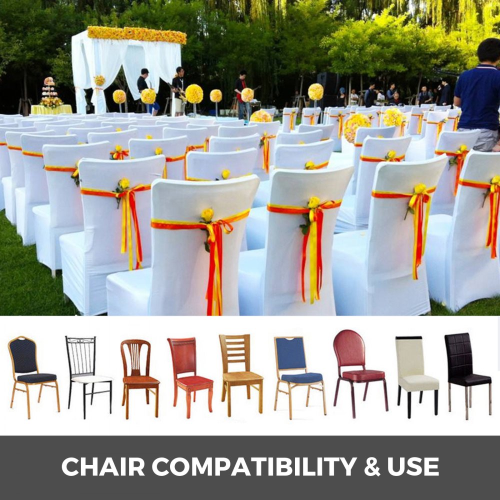 VEVOR Stretch Spandex Folding Chair Covers, Universal Fitted Arched Front Cover, Removable Washable Protective Slipcovers, for Wedding, Holiday, Banquet, Party, Celebration, Dining (100PCS White)