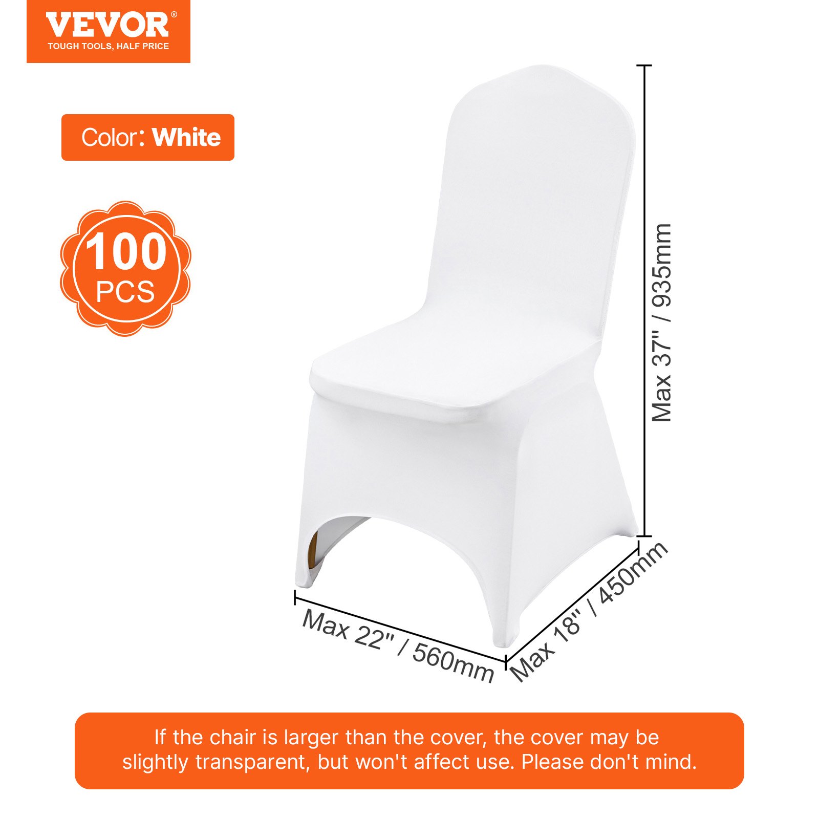 VEVOR Stretch Spandex Folding Chair Covers, Universal Fitted Arched Front Cover, Removable Washable Protective Slipcovers, for Wedding, Holiday, Banquet, Party, Celebration, Dining (100PCS White)