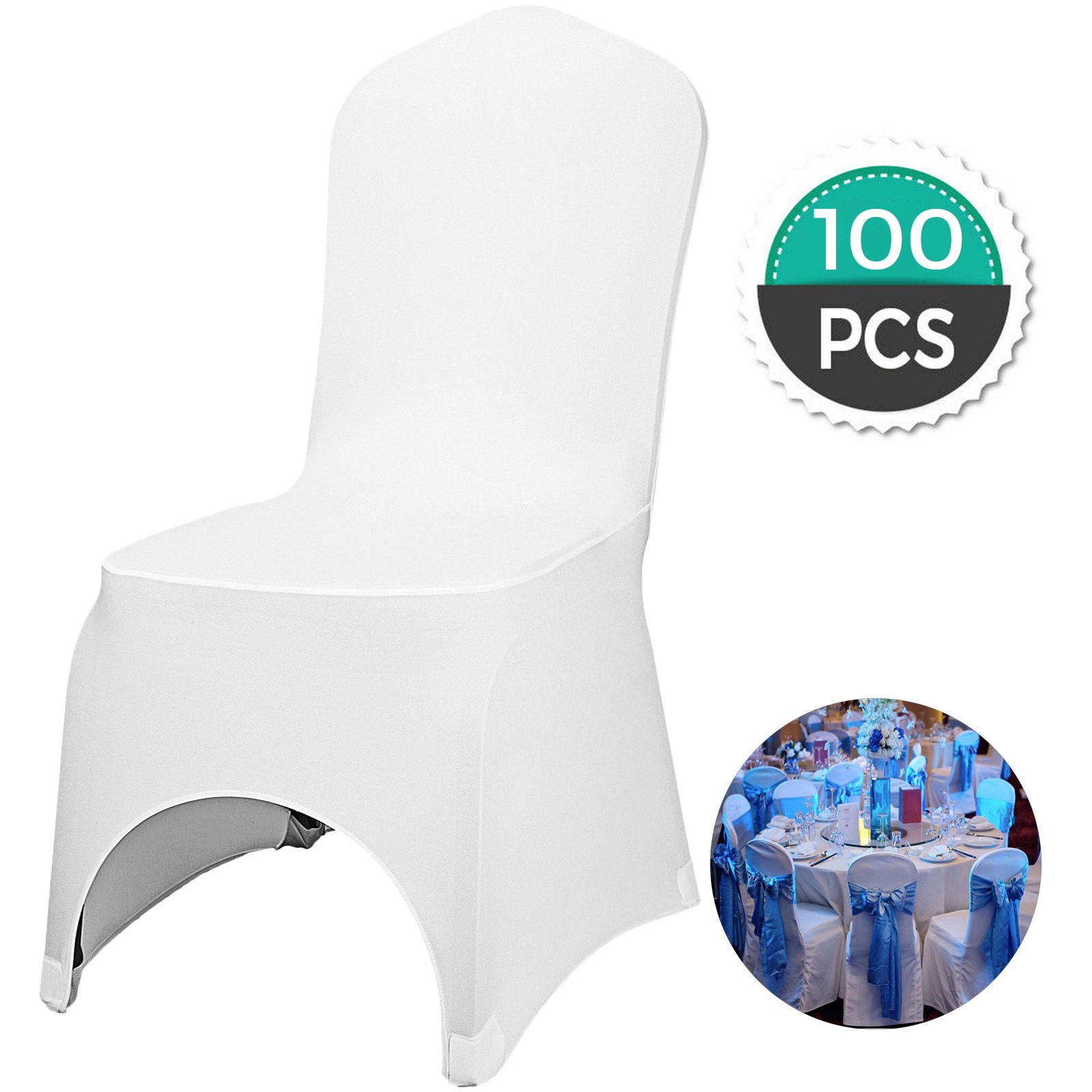VEVOR Stretch Spandex Folding Chair Covers, Universal Fitted Arched Front Cover, Removable Washable Protective Slipcovers, for Wedding, Holiday, Banquet, Party, Celebration, Dining (100PCS White)