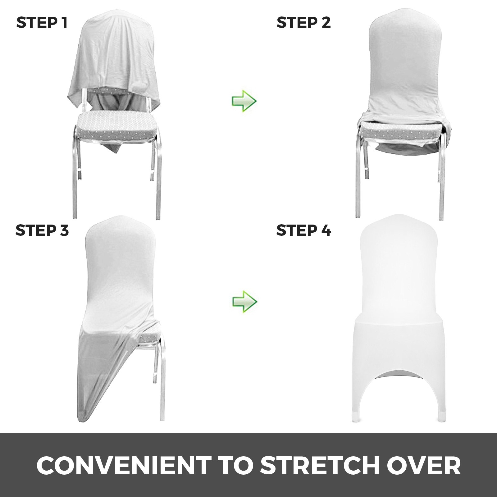 VEVOR Stretch Spandex Folding Chair Covers, Universal Fitted Arched Front Cover, Removable Washable Protective Slipcovers, for Wedding, Holiday, Banquet, Party, Celebration, Dining (100PCS White)