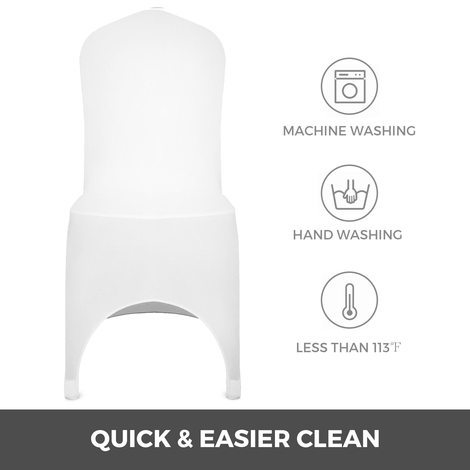 VEVOR Stretch Spandex Folding Chair Covers, Universal Fitted Arched Front Cover, Removable Washable Protective Slipcovers, for Wedding, Holiday, Banquet, Party, Celebration, Dining (100PCS White)