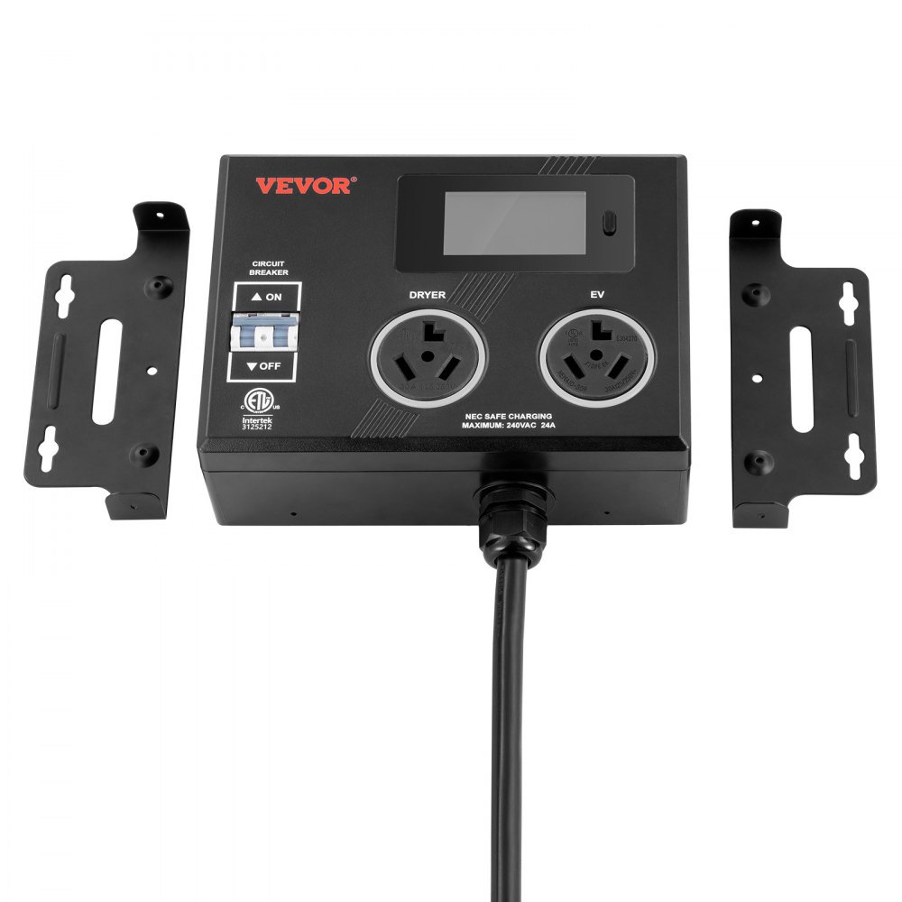 VEVOR NEMA Splitter for Dryer and EV, 3-Color LED Indicator, 240V Smart Power Distribution, With NEMA 10-30 Plug, Two NEMA 10-30 Outlets, 3.4 in LCD Screen, Max 24A Dryer EV, Tested to ETL Standard