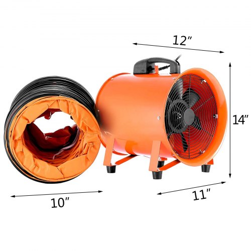 VEVOR Utility Blower Fan 10 Inch Portable Ventilator High Velocity Utility Blower Mighty Mini Low Noise with 5M Duct Hose (10 Inch with 5M Duct Hose)