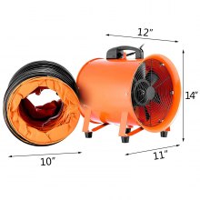 VEVOR Ventilador de utilidad, ventilador portátil de 10 pulgadas, soplador de alta velocidad, potente mini de bajo ruido con manguera de conducto de 5 m (10 pulgadas con manguera de conducto de 5 m)