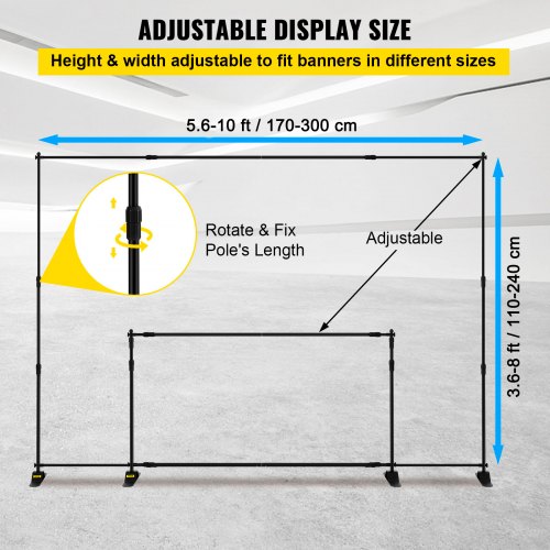 VEVORbrand 8 X 8 ft Banner Stand Adjustable Height and Width Display  Backdrop Lightweight Portable Trade Show Wall for Photography 