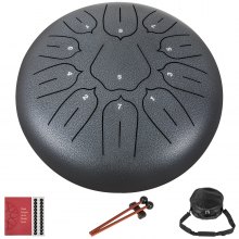 VEVOR Steel Tongue Drum 11 Notes 10 Inches Dia Tongue Drum Gun-Color Handpan Drum Notes Percussion Instrument Steel Drums Instruments with Bag, Book, Mallets, Mallet Bracket