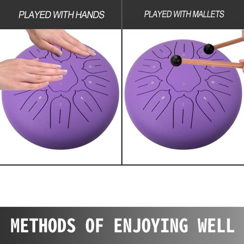 VEVOR Steel Tongue Drum 11 Notes 10 Inches Dia Tongue Drum Purple Handpan Drum Notes Percussion Instrument Steel Drums Instruments with Bag, Book, Mallets, Mallet Bracket