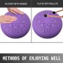 VEVOR Steel Tongue Drum 11 Notes 10 Inches Dia Tongue Drum Purple Handpan Drum Notes Percussion Instrument Steel Drums Instruments with Bag, Book, Mallets, Mallet Bracket